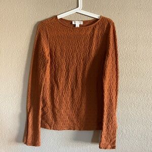 Small Burnt Orange Long Flare Sleeve Textured Shirt